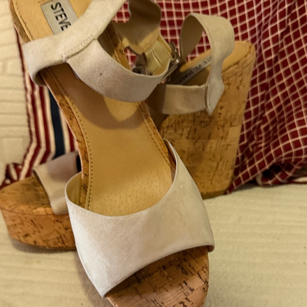 Steve Madden Beige Cork Wedge Sandals